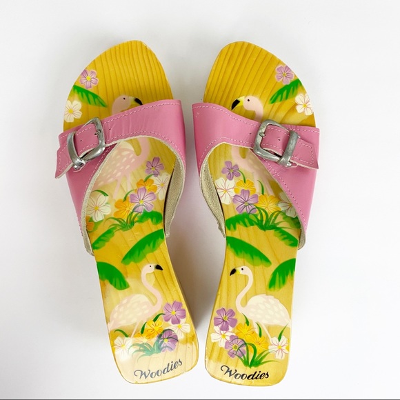 Woodies Real wood Heels Sandals Flamingo Pink Sz 5 - Picture 6 of 11
